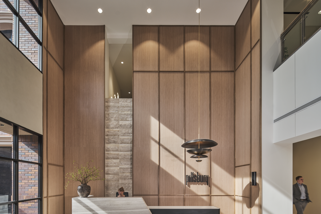 A former bank reimagined into a modern workplace, this Palo Alto headquarters blends architectural lighting, integrated systems, and thoughtful coordination to create a refined environment built for collaboration, flexibility, and everyday performance.