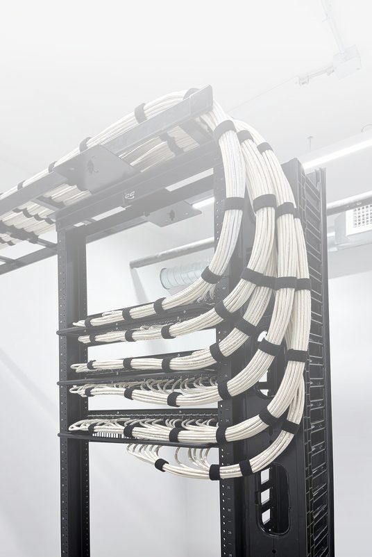 Low voltage structured cabling rack (mobile) Organized structured cabling rack with labeled patch panels